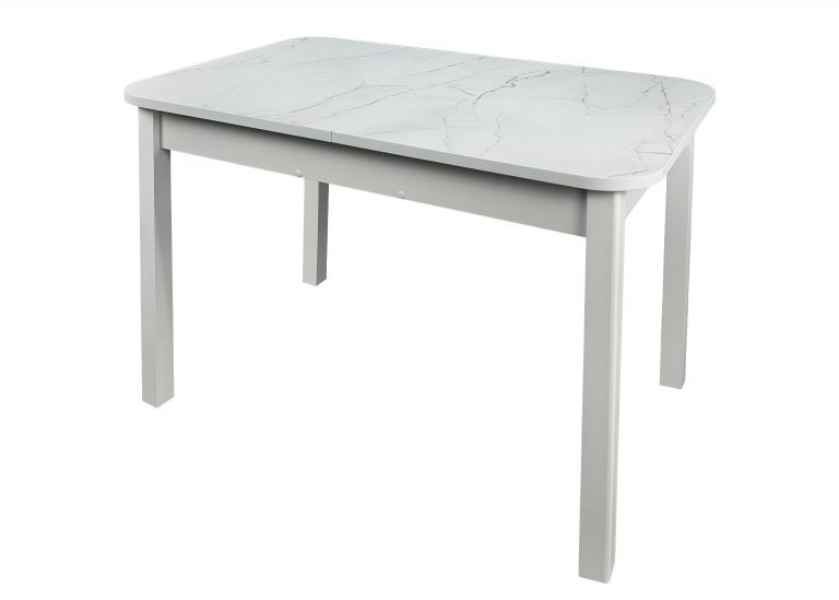 Стол Премьер раздвижной 170 x 90 (+50) см / Прямоугольный / Пластик Жемчужный Перито / Опора 9 (дерево) Белая РУСТ